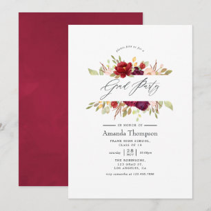 Invitación Borgoña - Graduación floral Marsala y rosado