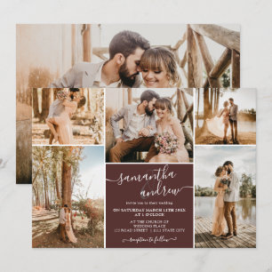 Invitación Borgoña guión minimalista 6 fotos boda