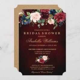 Invitación Borgoña Marina Roja Floral Rustic Boho Bridal Show