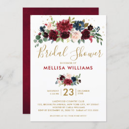 Invitación Borgoña Marina Roja Floral Rustic Boho Bridal Show