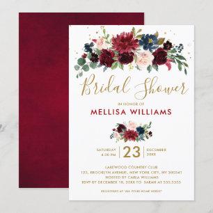 Invitación Borgoña Marina Roja Floral Rustic Boho Bridal Show