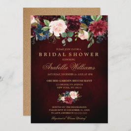 Invitación Borgoña Marina Roja Floral Rustic Boho Bridal Show