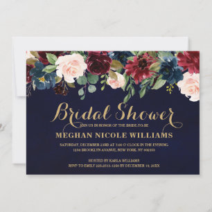 Invitación Borgoña Marina Roja Floral Rustic Boho Bridal Show
