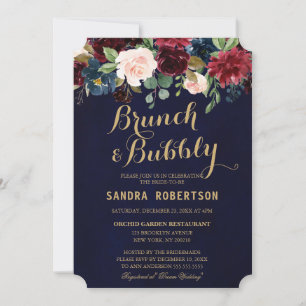 Invitación Borgoña Marina Roja Floral Rustic Boho Bridal Show