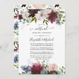 Invitación Borgoña, marina y Boda virtual floral de Rubor