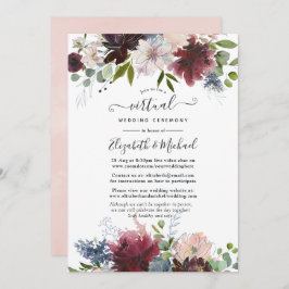 Invitación Borgoña, marina y Boda virtual floral de Rubor