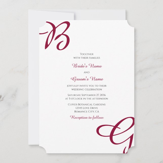 Invitación Borgoña Maroon Iniciales Otoño Boda de Otoño (Anverso)