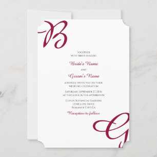 Invitación Borgoña Maroon Iniciales Otoño Boda de Otoño