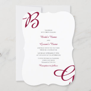 Invitación Borgoña Maroon Iniciales Otoño Boda de Otoño