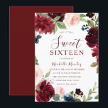 Invitación Borgoña Maroon Red Floral Sweet 16 Fiesta<br><div class="desc">Invitación de fiesta de borgoña Maroon Red Floral Sweet 16 Ver colección de coincidencias en Niche y Nest Store</div>