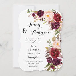 Invitación Borgoña Marsala Boda floral 2 Blanco