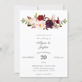 Invitación Borgoña Marsala Boda floral rosa 2 blanco