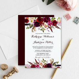 Invitación Borgoña Marsala Bohemian Boda de otoño floral