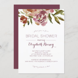 Invitación Borgoña Marsala cae ducha de novia floral