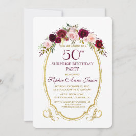 Invitación Borgoña Marsala Floral 50 cumpleaños Surprize