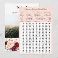 Borgoña Marsala Floral Bridal Shower Word Search