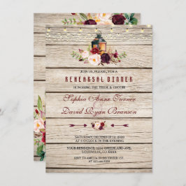 Invitación Borgoña Marsala Floral Linterna Ensayo Cena