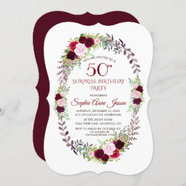 Invitación Borgoña Marsala Floral Wreath 50 cumpleaños