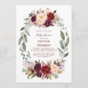 Invitación Borgoña - Marsala Floral Wreath Baby Shower