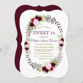 Invitación Borgoña Marsala Floral Wreath Sweet 16 Invite