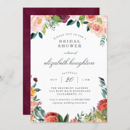 Invitación Borgoña Marsala Rubor Floral rosa ducha de novia