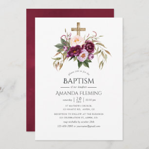 Invitación Borgoña/Marsala y bautismo de cadera o cristianism