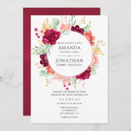 Invitación Borgoña - Marsala y Boda floral de Rubor