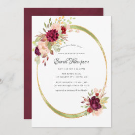 Invitación Borgoña-Marsala y ducha de novia geométrica Rubor