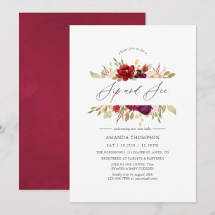 Invitación Borgoña - Marsala y Floral Rosado para Sorber y Ve
