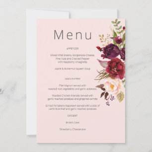 Invitación Borgoña Marsala y menú floral Rubor - Rosa Invi