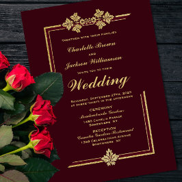 Invitación Borgoña moderna y Boda Purpurina de oro