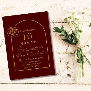 Invitación Borgoña moderna y el décimo aniversario Boda del o