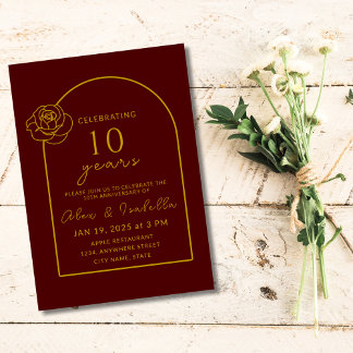 Invitación Borgoña moderna y el décimo aniversario Boda del o