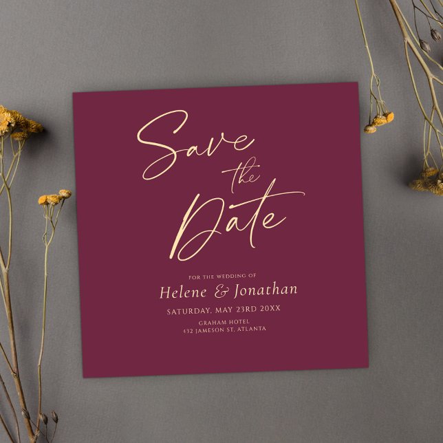Invitación Borgoña moderna y elegante boda salva la fecha (Burgundy Modern Elegant Wedding Save The Date Invitation)