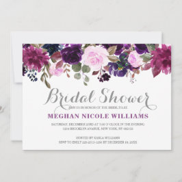 Invitación Borgoña Morado Floral Rustica Boho Bridal Shower