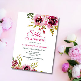 Invitación Borgoña Morado Rosa Floral Surprise Cumpleaños