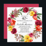 Invitación Borgoña Naranja Amarillo Floral Wreath 40 cumpleañ<br><div class="desc">Honra a una persona especial con esta elegante invitación de fiesta de cumpleaños número 40. Las flores caídas crean una hermosa corona de agua.</div>