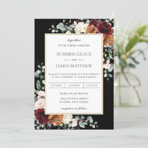Invitación Borgoña Naranja de Rubor quemado Boda Floral marfi