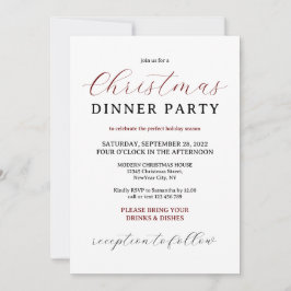 Invitación Borgoña Navidades mínimos modernos Fiesta de cena