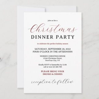 Invitación Borgoña Navidades mínimos modernos Fiesta de cena