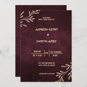 Invitación Borgoña negra y Boda del Boho moderno con flores d