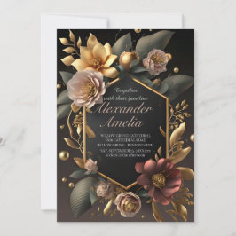 Invitación Borgoña negra y Boda del Boho moderno con flores d