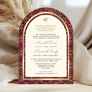 Invitación Borgoña Oro marroquí Código QR Boda de arco sikh