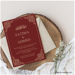 Invitación Borgoña Oro Nikah Boda musulmán islámico