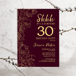 Invitación Borgoña Oro Sorpresa 30 cumpleaños<br><div class="desc">Oro Borgoña Sorpresa Invitación a los 30 Años. Minimalista marrón diseño moderno femenino con acentos botánicos y tipografía de escritura. Sencilla tarjeta de invitación floral perfecta para una elegante celebración de cumpleaños sorpresa femenina.</div>