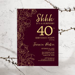 Invitación Borgoña Oro Sorpresa 40 cumpleaños<br><div class="desc">Oro Borgoña Sorpresa Invitación a los 40 Años. Minimalista marrón diseño moderno femenino con acentos botánicos y tipografía de escritura. Sencilla tarjeta de invitación floral perfecta para una elegante celebración de cumpleaños sorpresa femenina.</div>