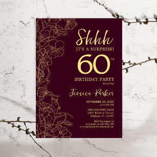 Invitación Borgoña Oro Sorpresa 60 cumpleaños