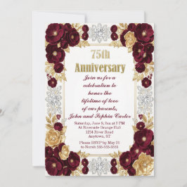 Invitación Borgona Oro y Diamantes 75 Aniversario