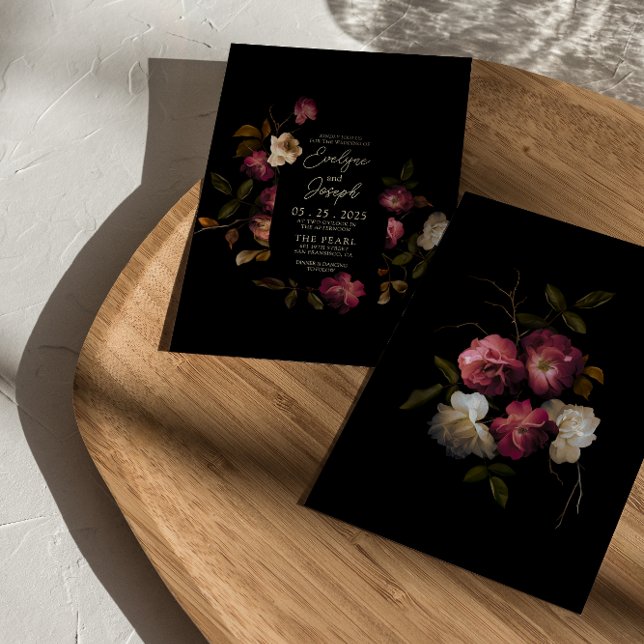 Invitación Borgoña oscura romántica floral moderna Boda Boho (Subido por el creador)