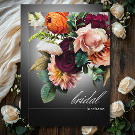 Invitación Borgoña oscuro y Naranja floral Romance bridal Lun